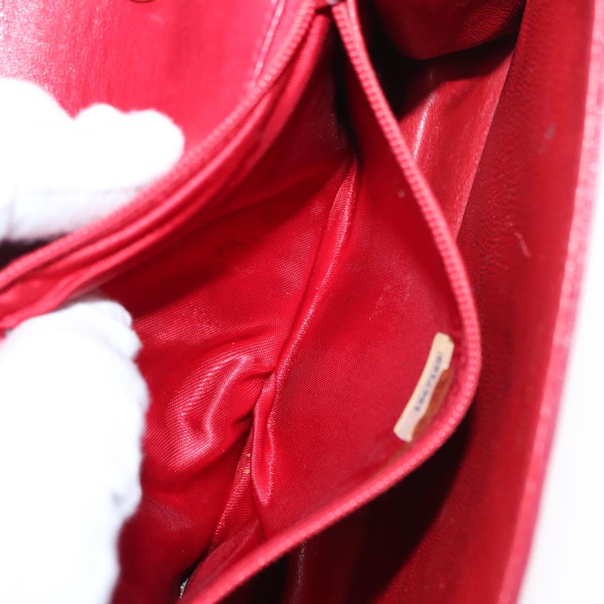 CHANEL Matelasse Chain Shoulder Bag Lamb Skin Red Gold CC Auth 156350