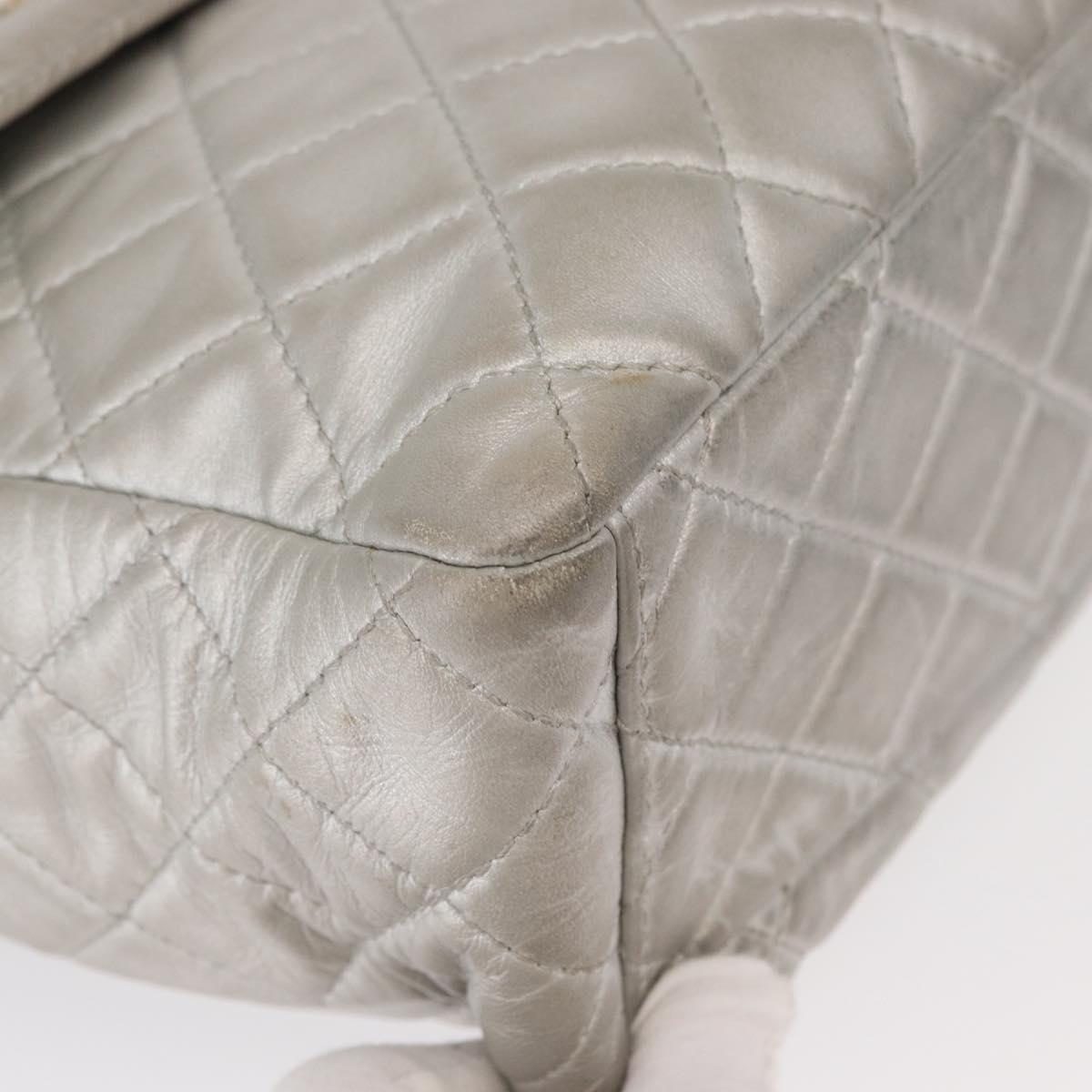 CHANEL Jumbo Matelasse Chain Shoulder Bag Lamb Skin Silver CC Auth 156351V