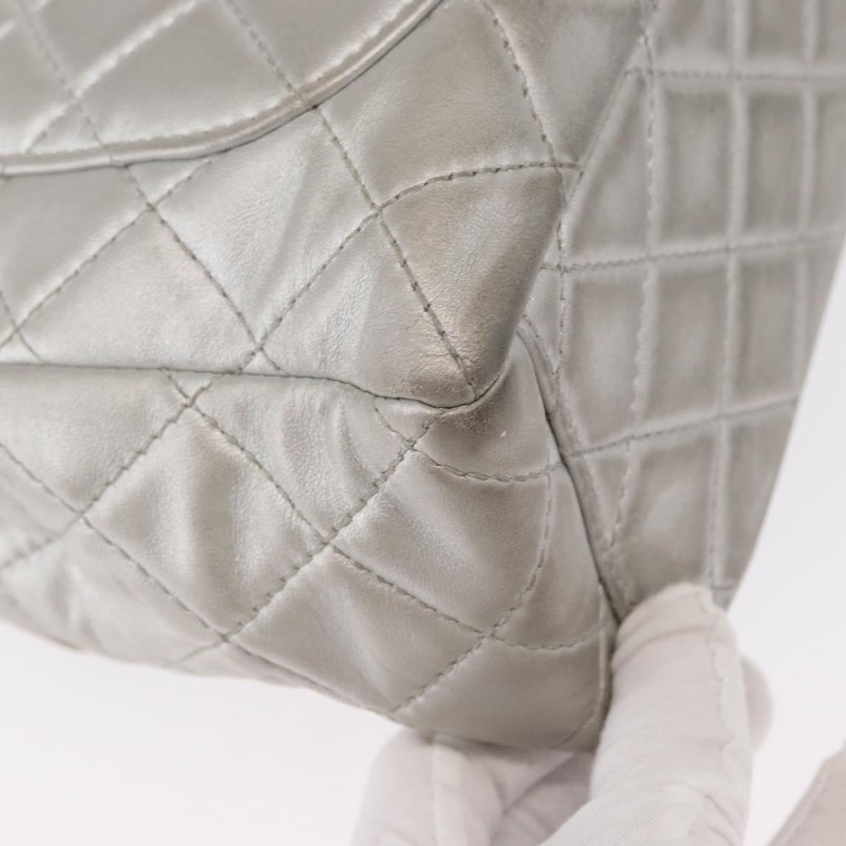 CHANEL Jumbo Matelasse Chain Shoulder Bag Lamb Skin Silver CC Auth 156351V