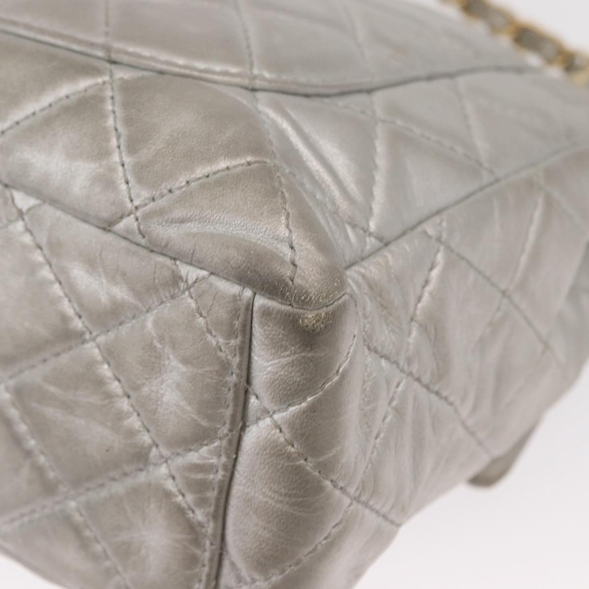 CHANEL Jumbo Matelasse Chain Shoulder Bag Lamb Skin Silver CC Auth 156351V