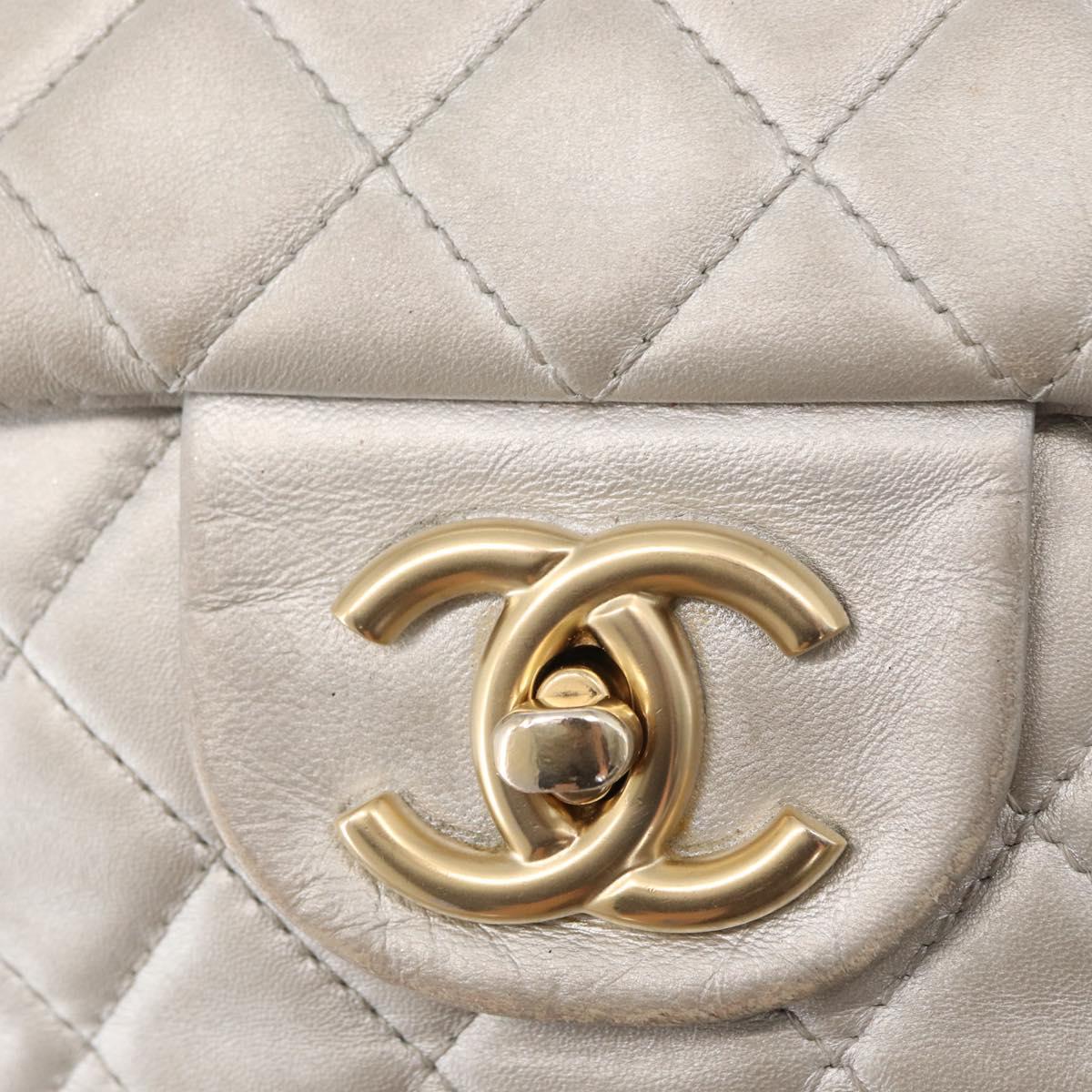 CHANEL Jumbo Matelasse Chain Shoulder Bag Lamb Skin Silver CC Auth 156351V