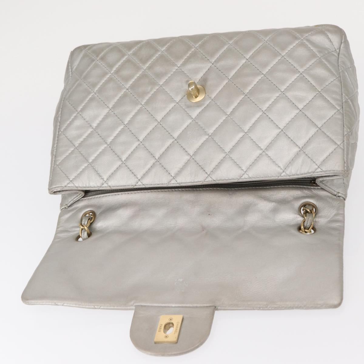 CHANEL Jumbo Matelasse Chain Shoulder Bag Lamb Skin Silver CC Auth 156351V