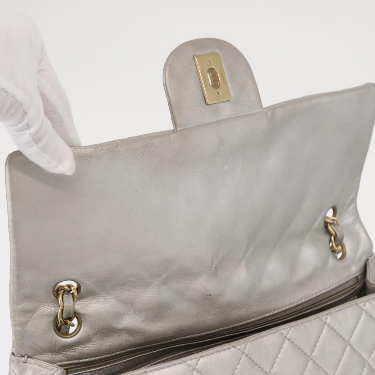 CHANEL Jumbo Matelasse Chain Shoulder Bag Lamb Skin Silver CC Auth 156351V