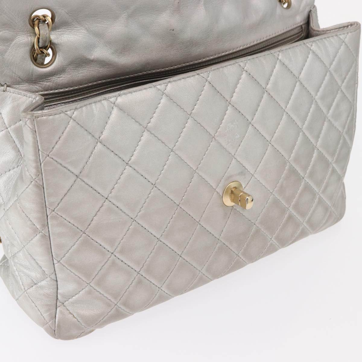 CHANEL Jumbo Matelasse Chain Shoulder Bag Lamb Skin Silver CC Auth 156351V