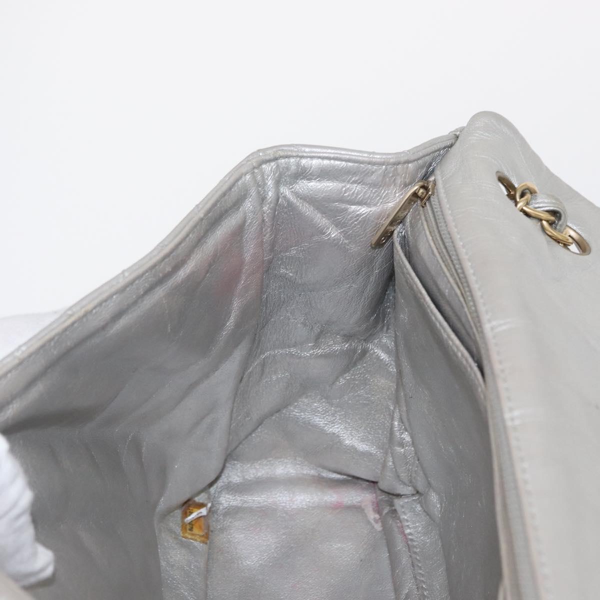 CHANEL Jumbo Matelasse Chain Shoulder Bag Lamb Skin Silver CC Auth 156351V