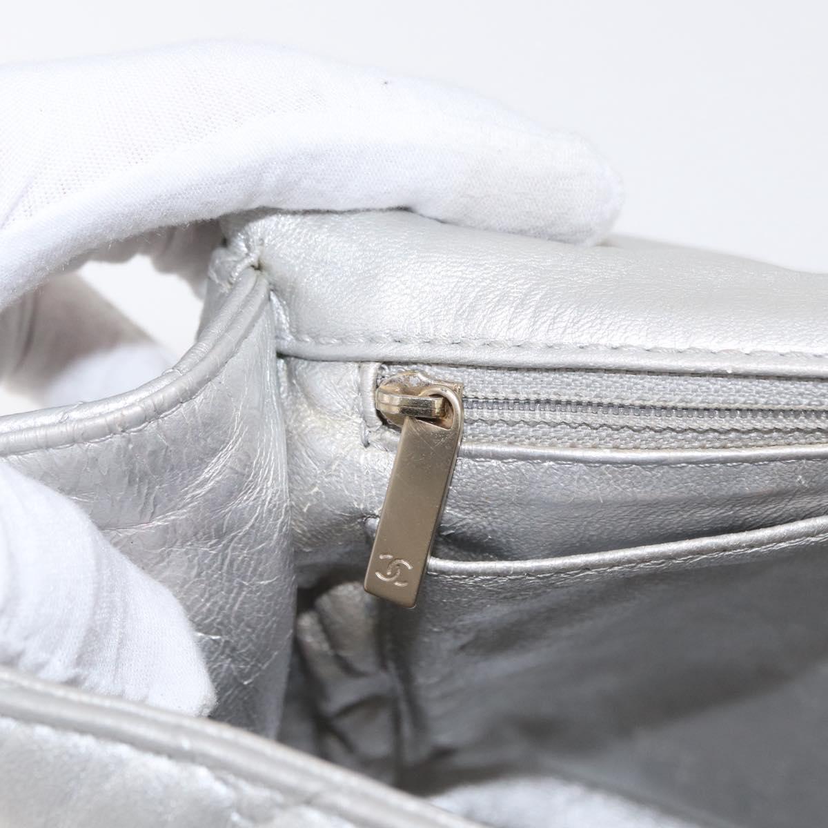 CHANEL Jumbo Matelasse Chain Shoulder Bag Lamb Skin Silver CC Auth 156351V