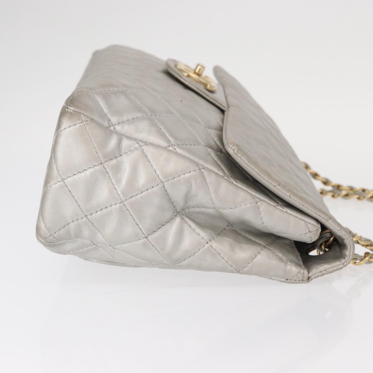CHANEL Jumbo Matelasse Chain Shoulder Bag Lamb Skin Silver CC Auth 156351V