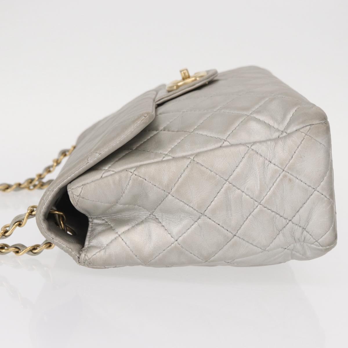 CHANEL Jumbo Matelasse Chain Shoulder Bag Lamb Skin Silver CC Auth 156351V