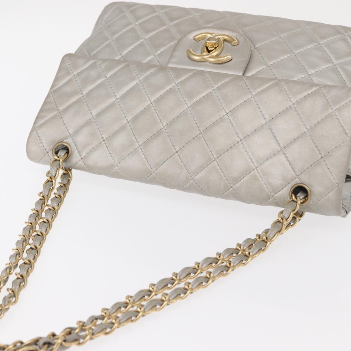 CHANEL Jumbo Matelasse Chain Shoulder Bag Lamb Skin Silver CC Auth 156351V