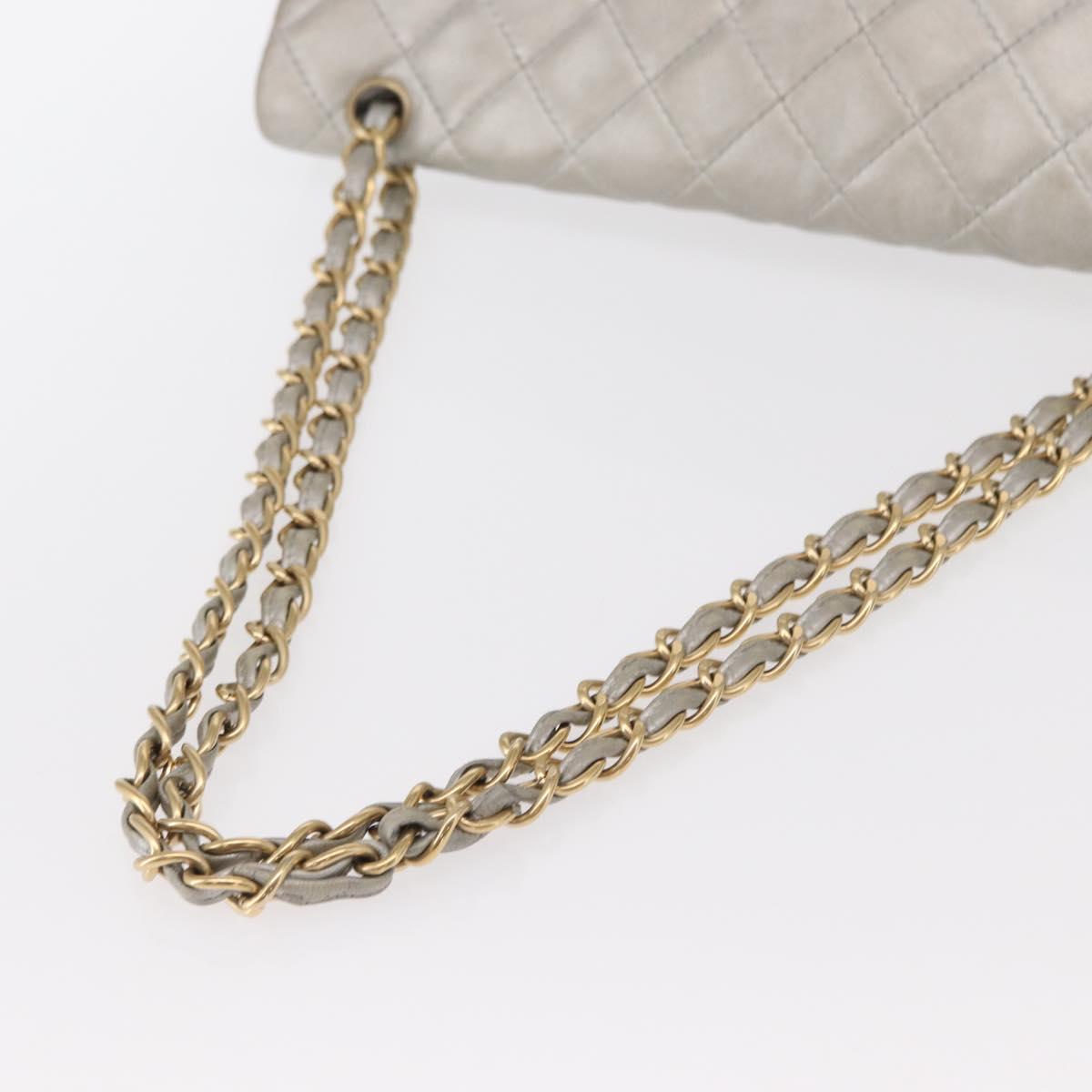 CHANEL Jumbo Matelasse Chain Shoulder Bag Lamb Skin Silver CC Auth 156351V