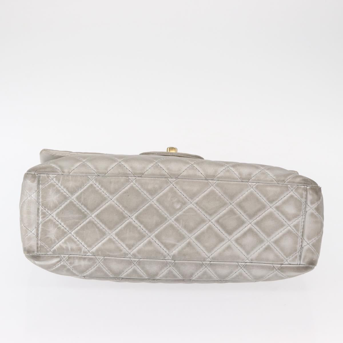 CHANEL Jumbo Matelasse Chain Shoulder Bag Lamb Skin Silver CC Auth 156351V