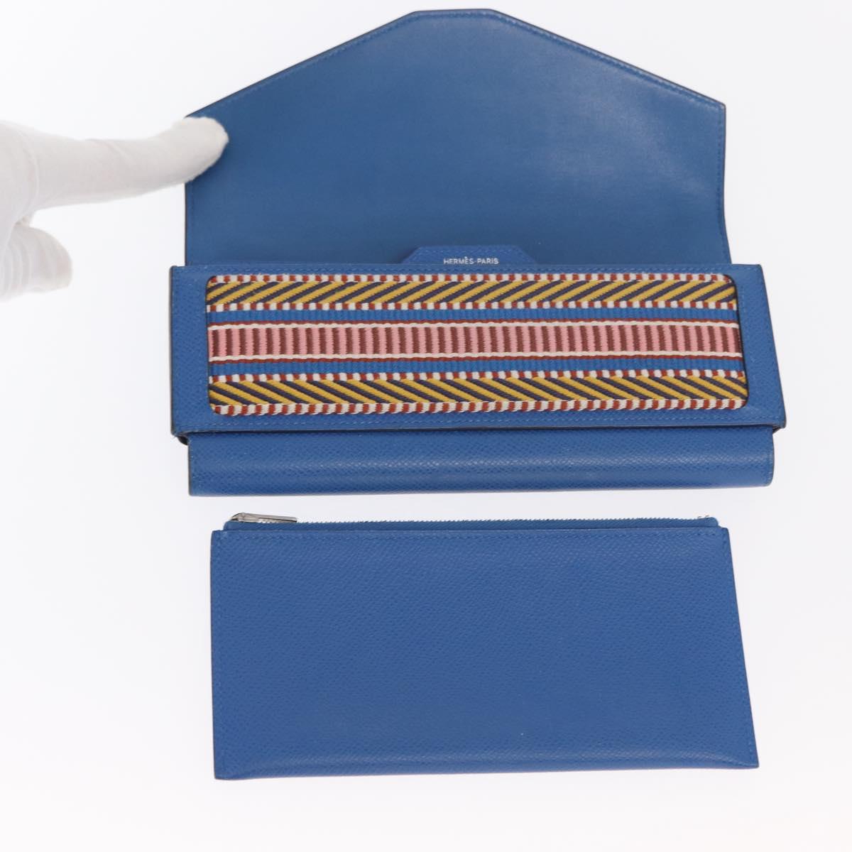 HERMES Passant Long Sangrecaval Long Wallet Leather Blue Auth 156370M