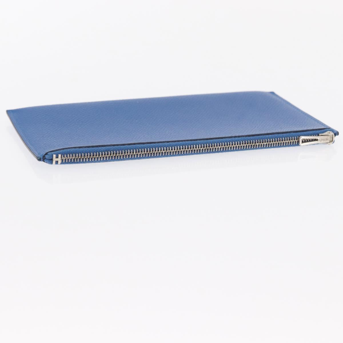 HERMES Passant Long Sangrecaval Long Wallet Leather Blue Auth 156370M