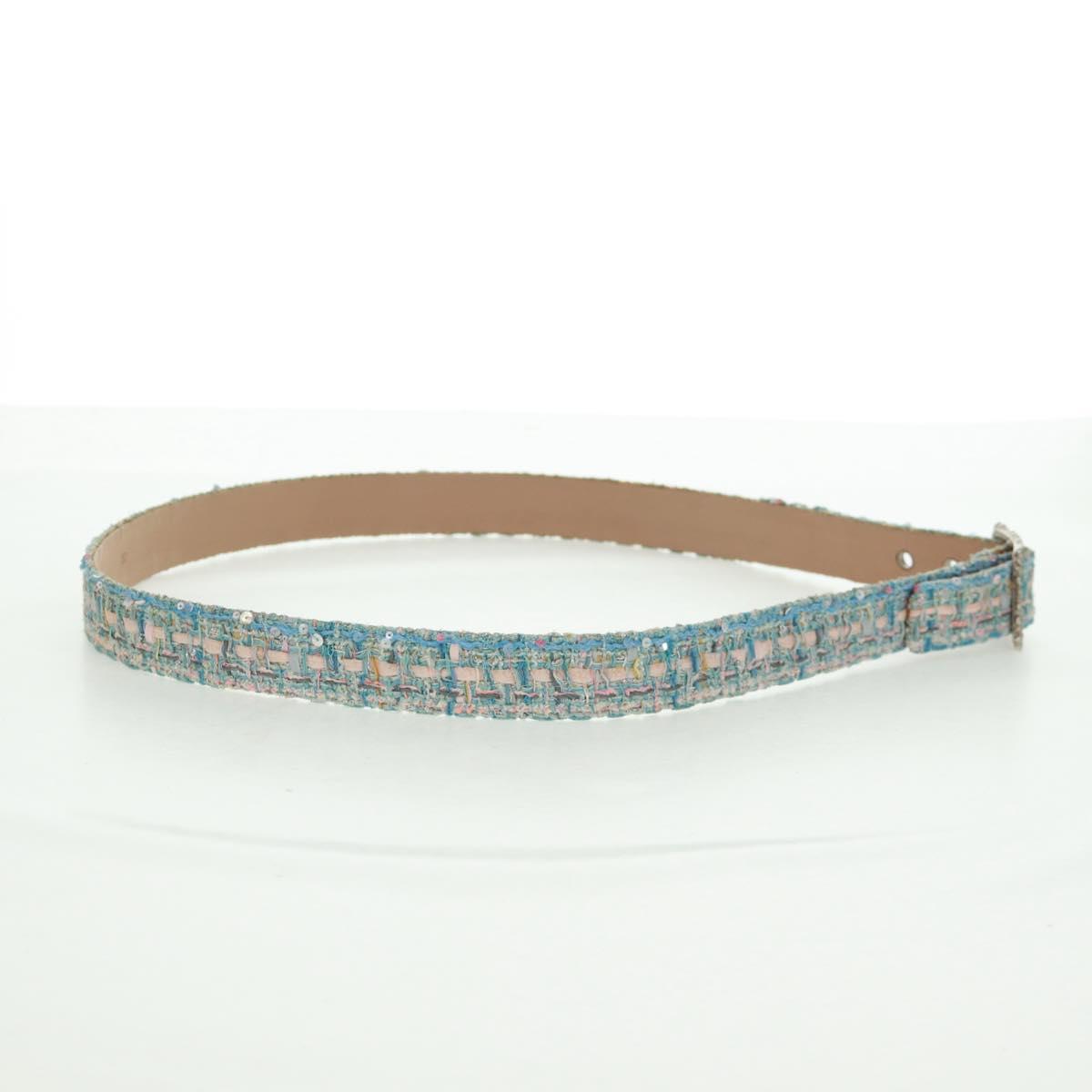 CHANEL Belt tweed Light Blue CC Auth 156372V