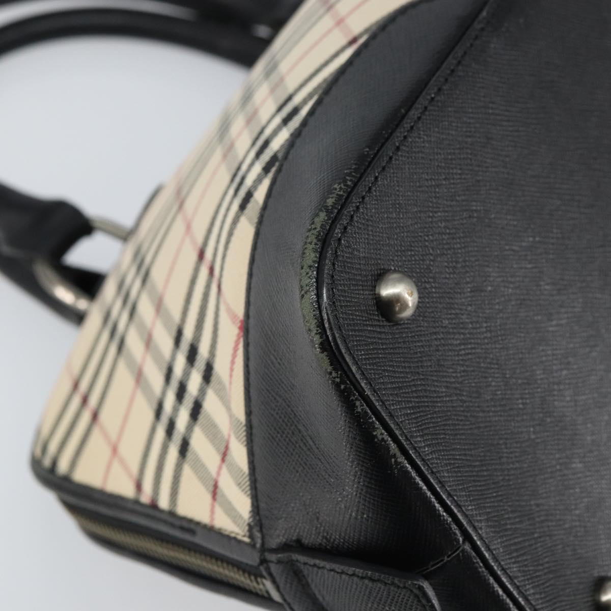 BURBERRY Nova Check Hand Bag Canvas Beige Silver Auth 156374