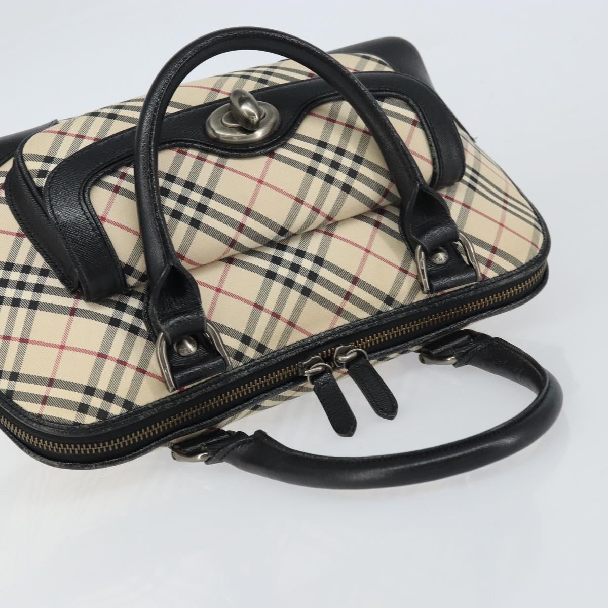 BURBERRY Nova Check Hand Bag Canvas Beige Silver Auth 156374