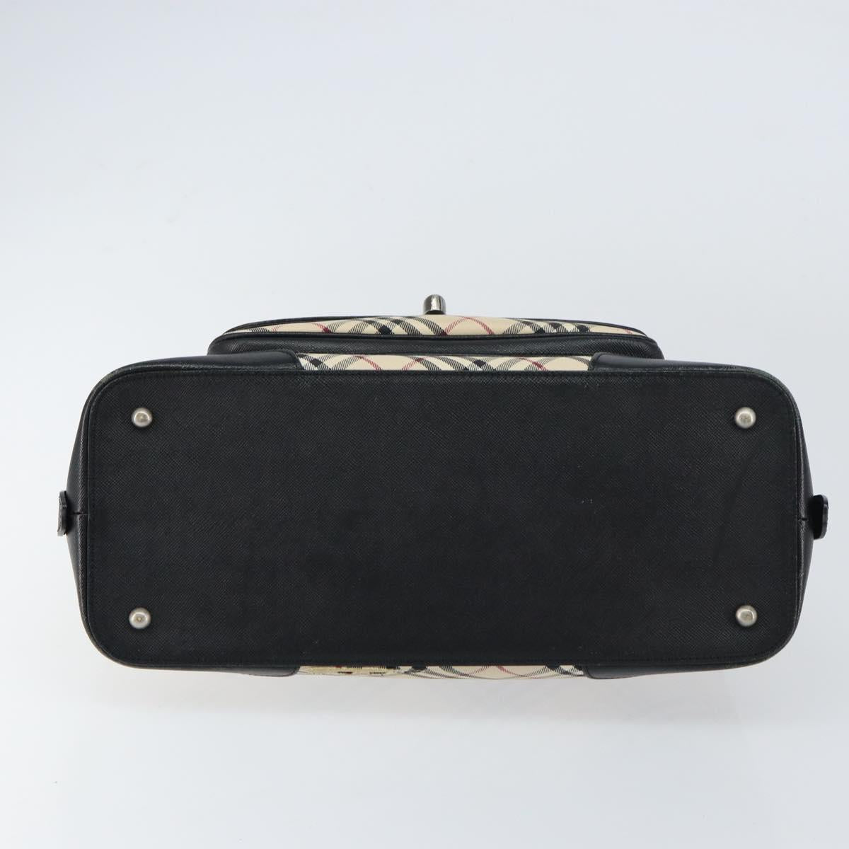 BURBERRY Nova Check Hand Bag Canvas Beige Silver Auth 156374