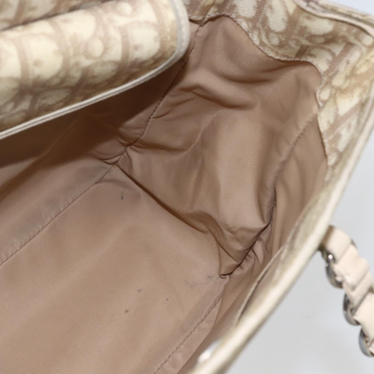 Christian Dior Trotter Canvas Romantic Hand Bag PVC Beige Silver Auth 156376