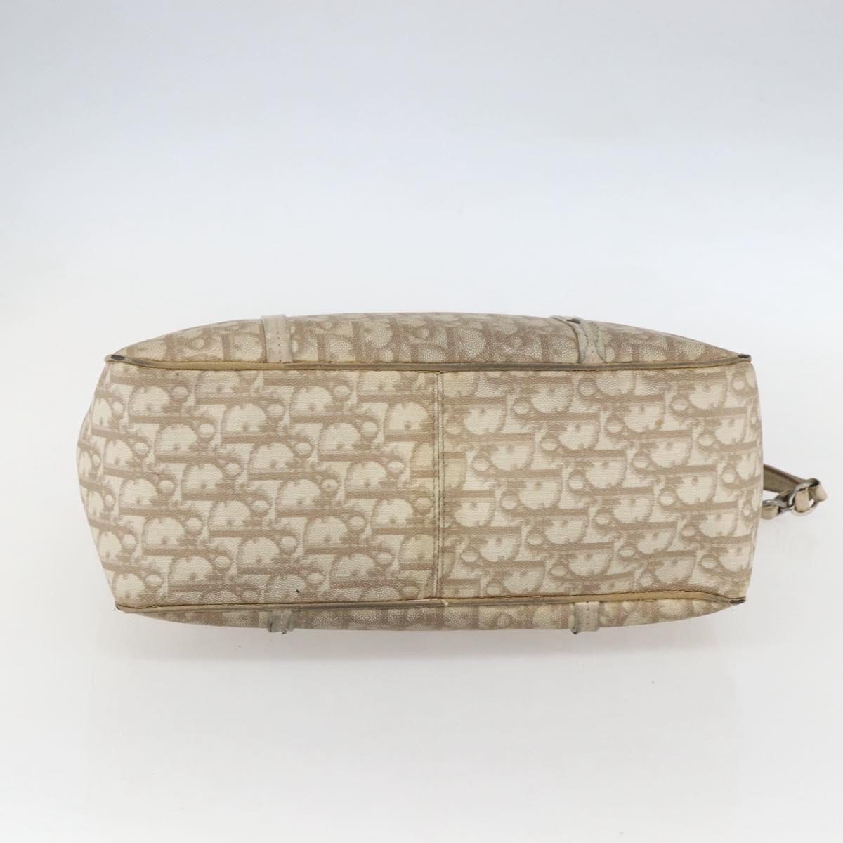 Christian Dior Trotter Canvas Romantic Hand Bag PVC Beige Silver Auth 156376
