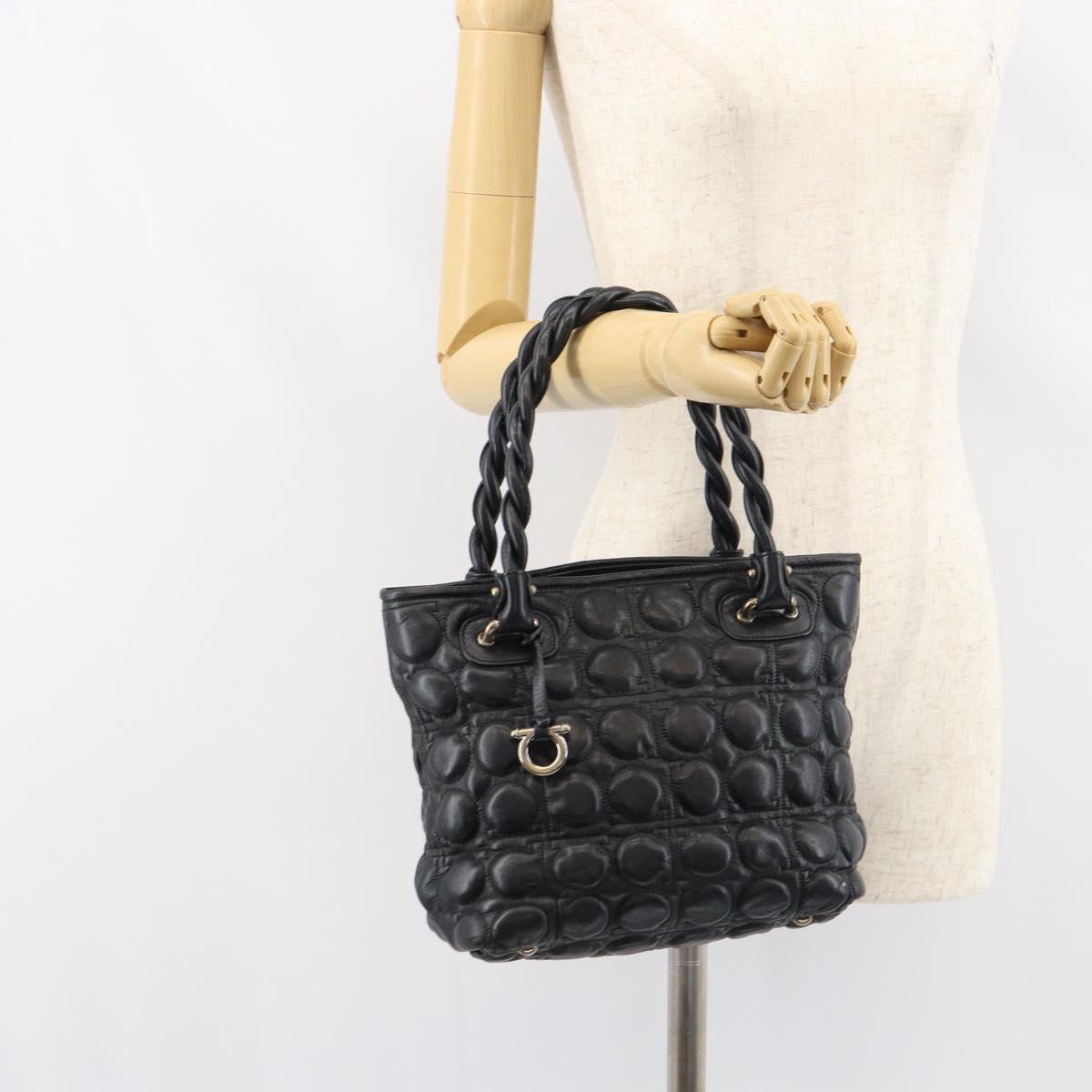 Salvatore Ferragamo Hand Bag Leather Black Auth 156381V