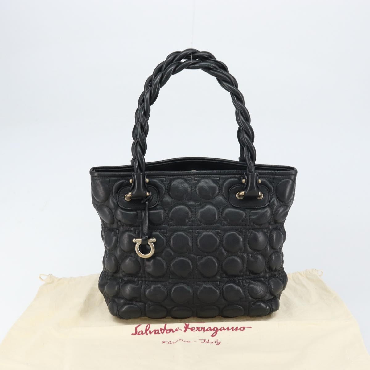 Salvatore Ferragamo Hand Bag Leather Black Auth 156381V