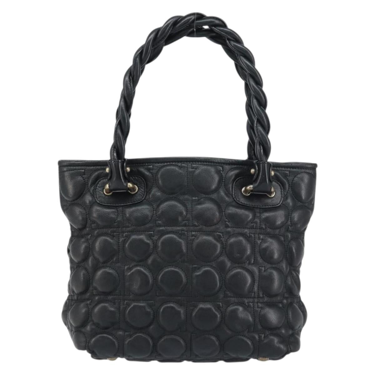 Salvatore Ferragamo Hand Bag Leather Black Auth 156381V