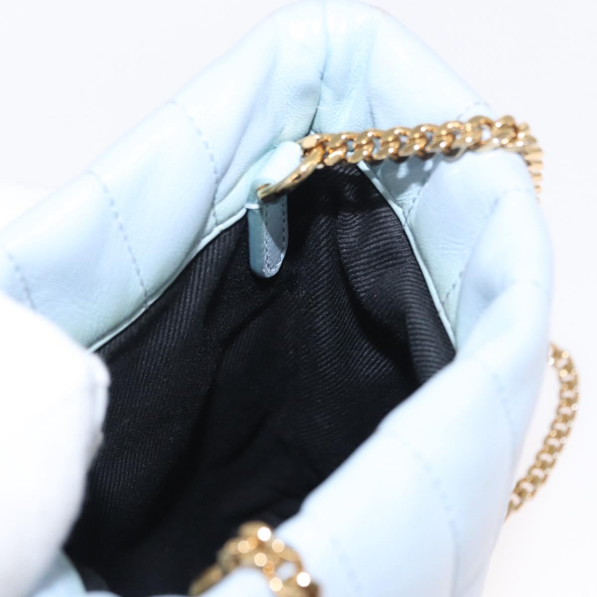 BURBERRY Chain Shoulder Bag Leather Blue Gold Auth 156382