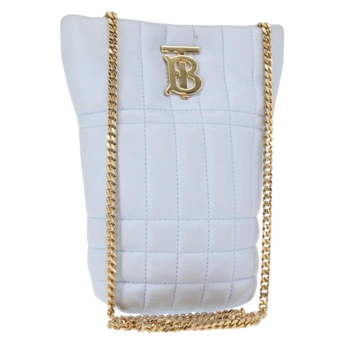 BURBERRY Chain Shoulder Bag Leather Blue Gold Auth 156382