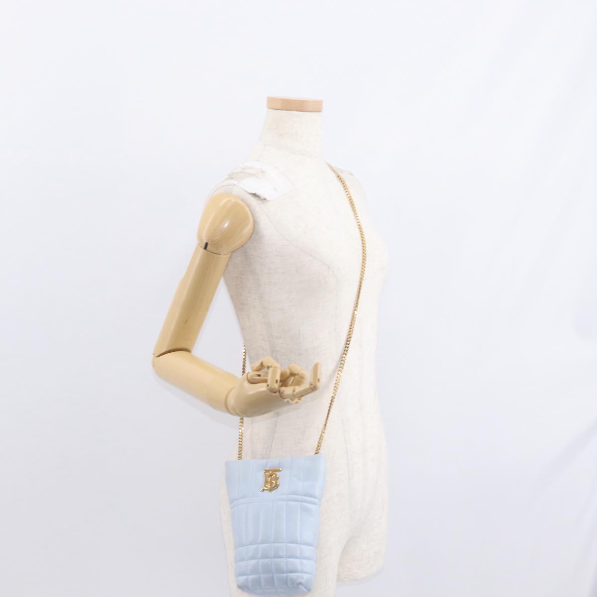 BURBERRY Chain Shoulder Bag Leather Blue Gold Auth 156382