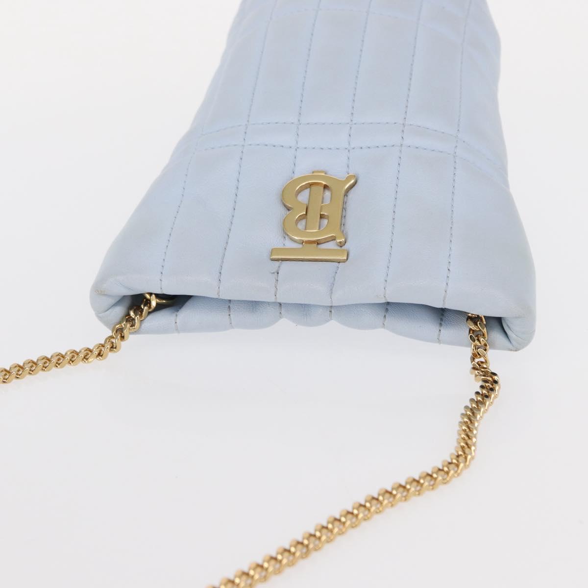 BURBERRY Chain Shoulder Bag Leather Blue Gold Auth 156382