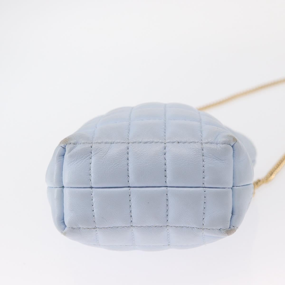 BURBERRY Chain Shoulder Bag Leather Blue Gold Auth 156382