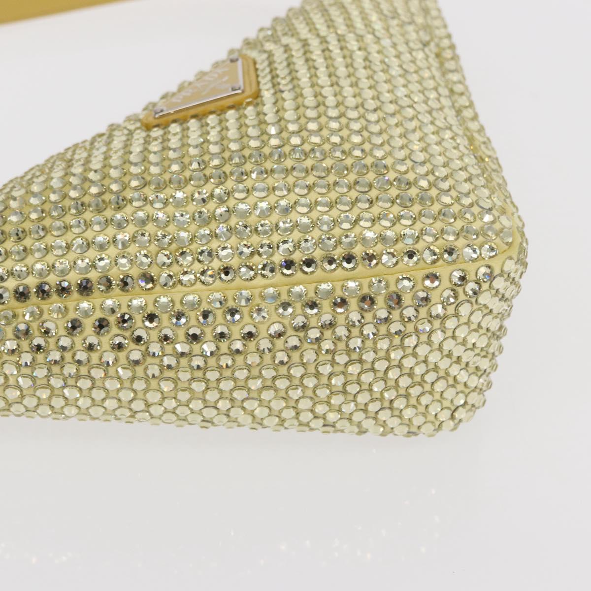 PRADA Shoulder Bag Satin Yellow Silver Auth 156383SM