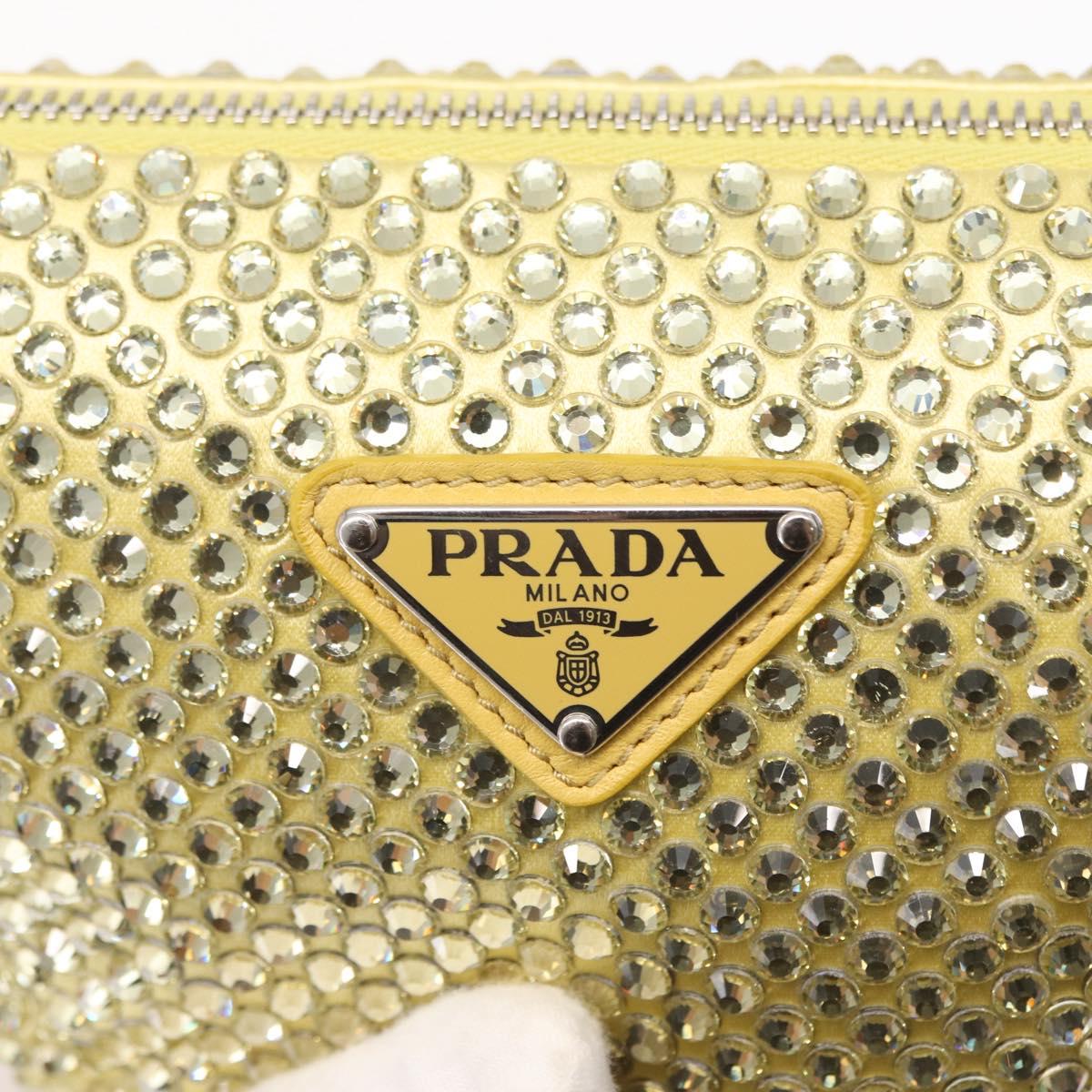 PRADA Shoulder Bag Satin Yellow Silver Auth 156383SM