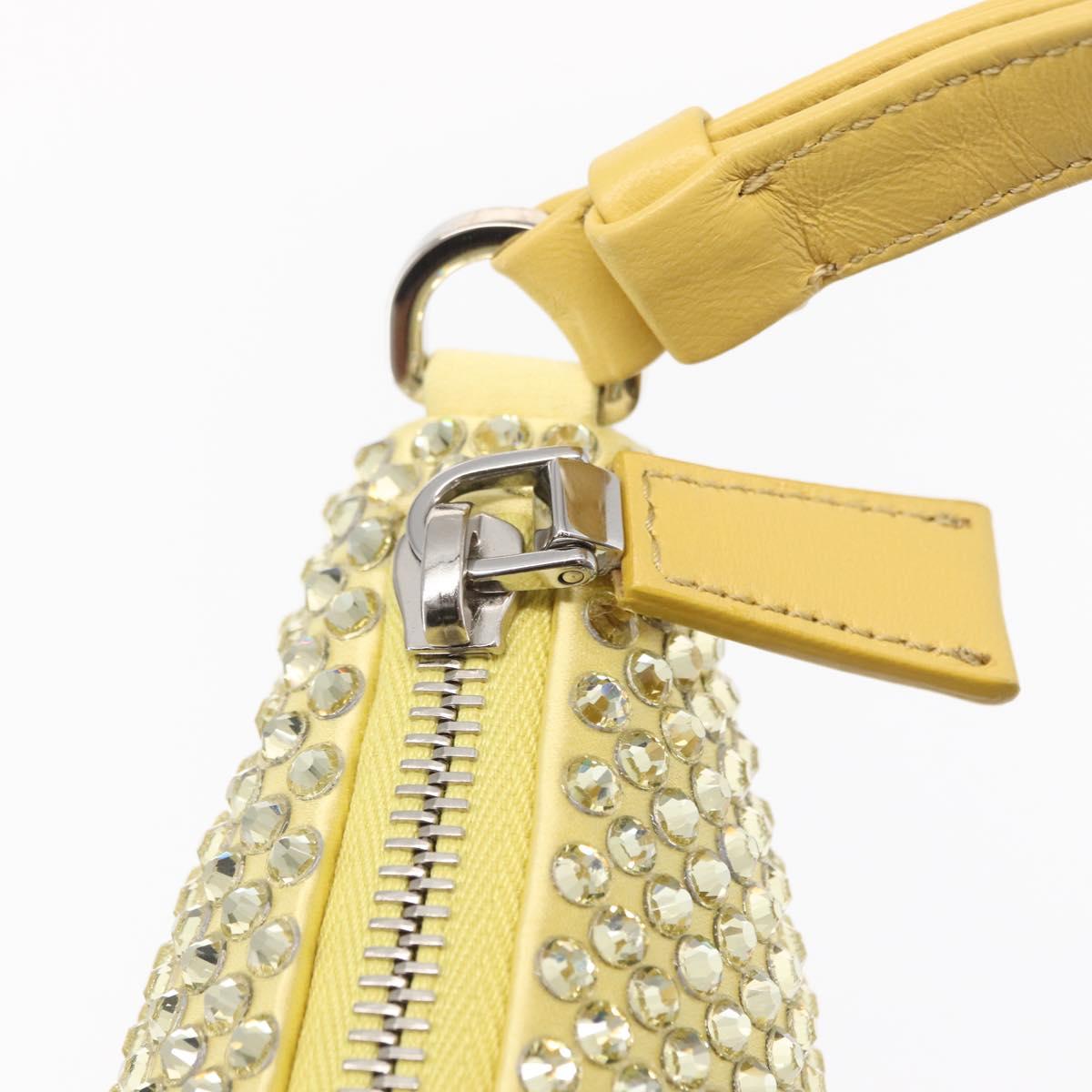PRADA Shoulder Bag Satin Yellow Silver Auth 156383SM