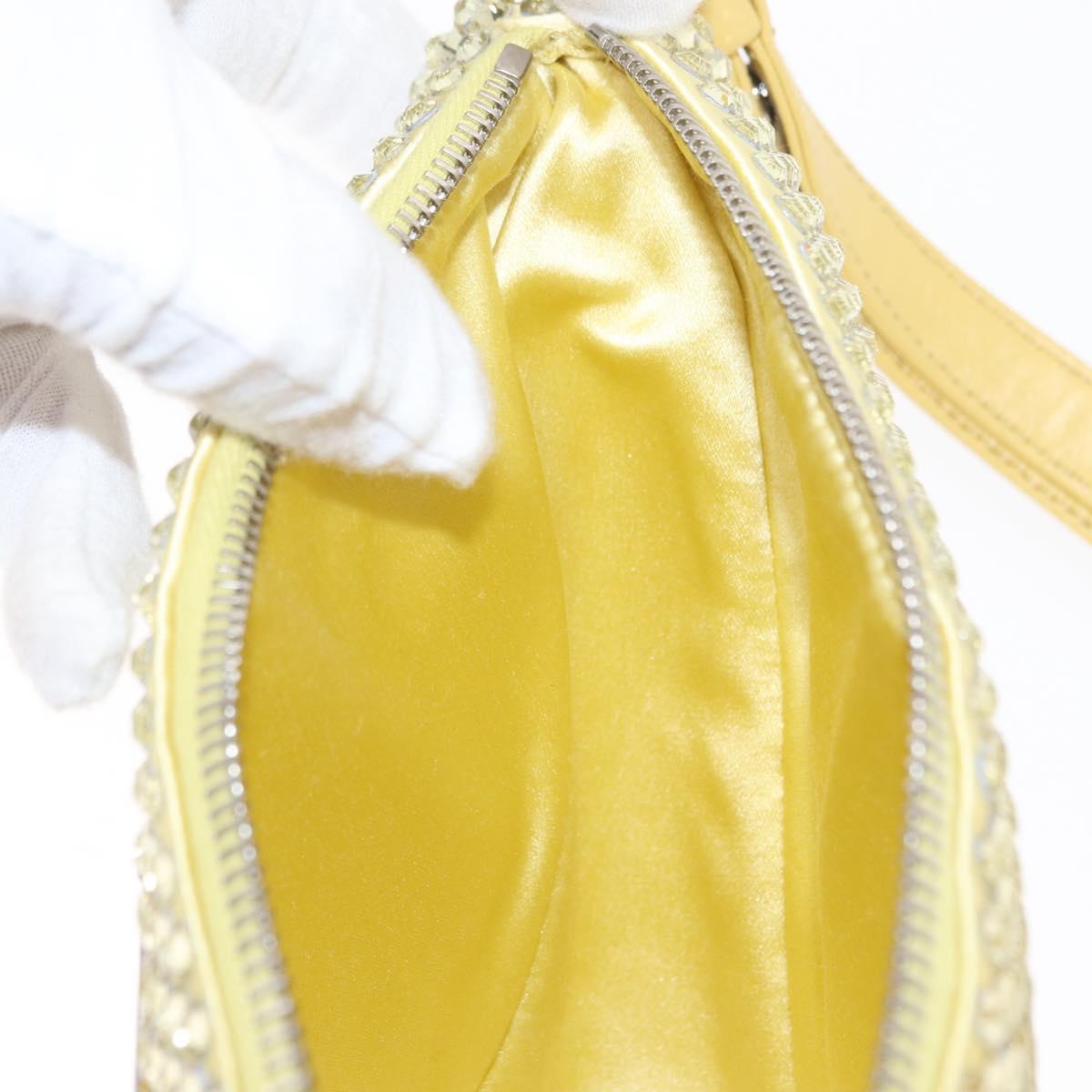PRADA Shoulder Bag Satin Yellow Silver Auth 156383SM