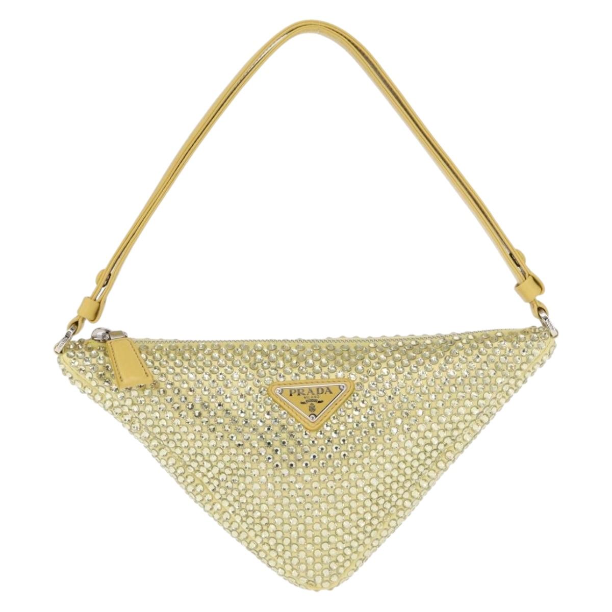 PRADA Shoulder Bag Satin Yellow Silver Auth 156383SM