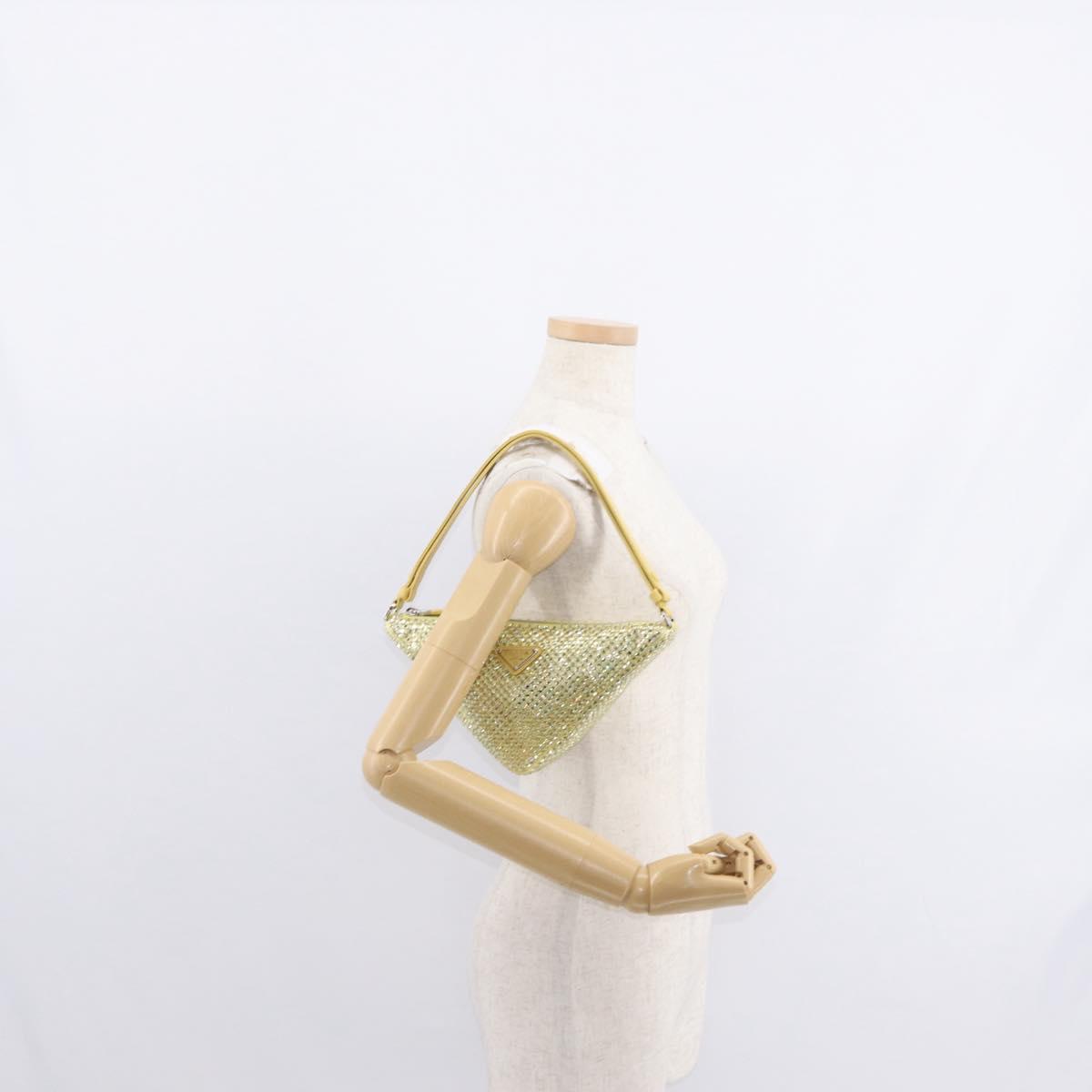 PRADA Shoulder Bag Satin Yellow Silver Auth 156383SM