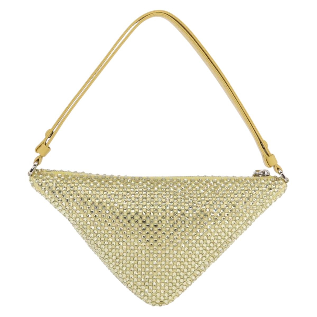 PRADA Shoulder Bag Satin Yellow Silver Auth 156383SM