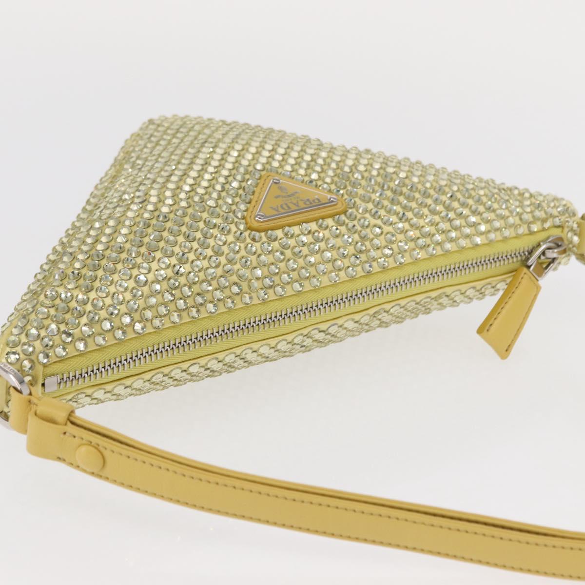 PRADA Shoulder Bag Satin Yellow Silver Auth 156383SM