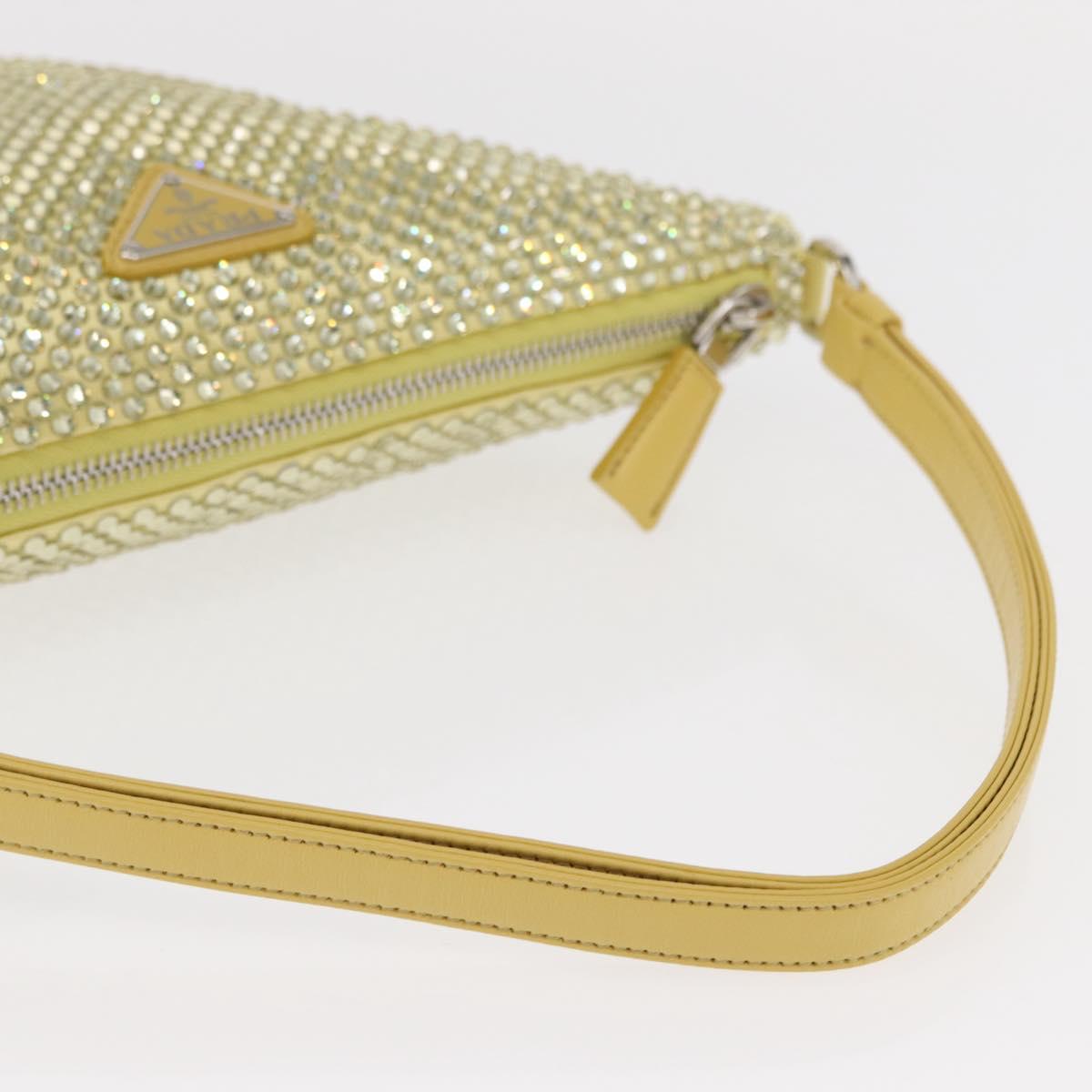 PRADA Shoulder Bag Satin Yellow Silver Auth 156383SM