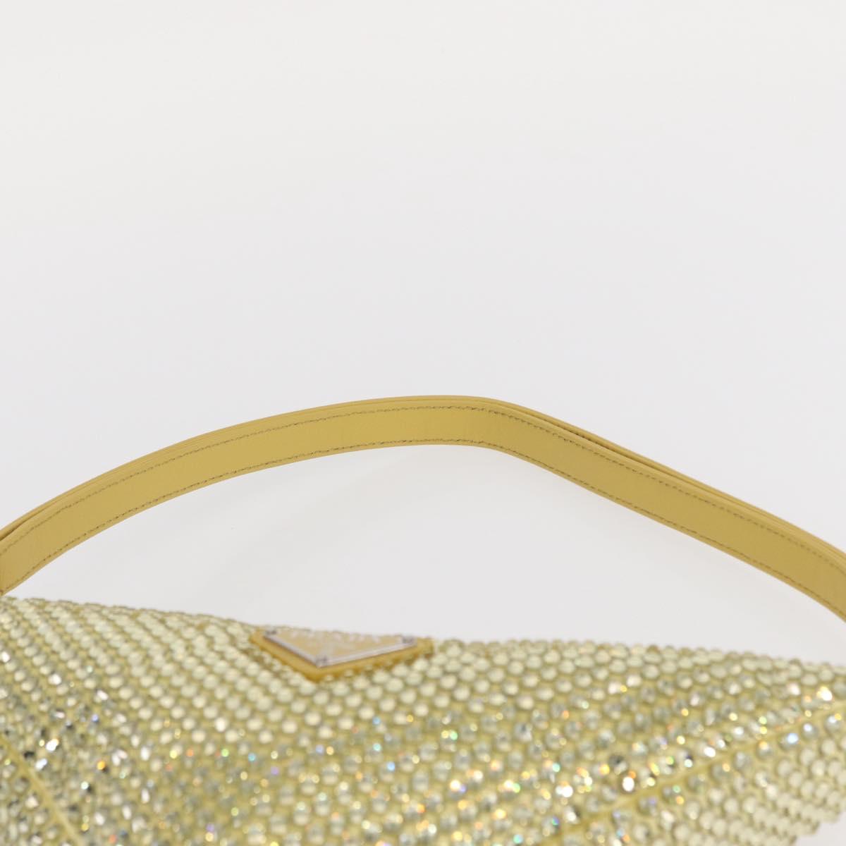 PRADA Shoulder Bag Satin Yellow Silver Auth 156383SM