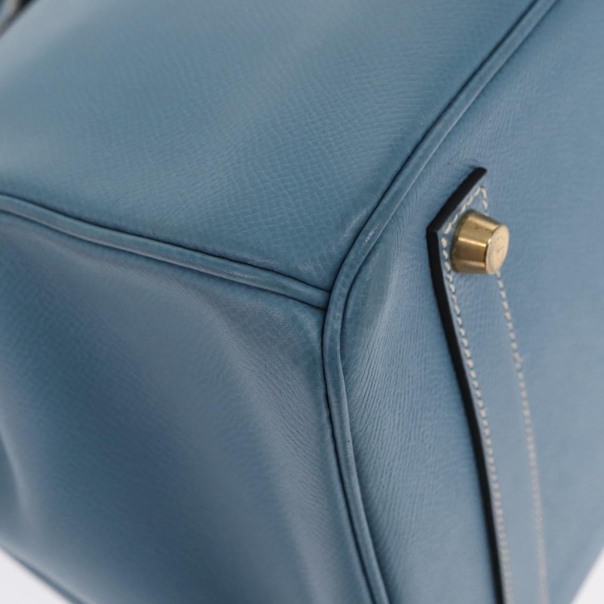 HERMES Birkin 35 Hand Bag Epsom Embossed Light Blue Gold Auth 156385SM