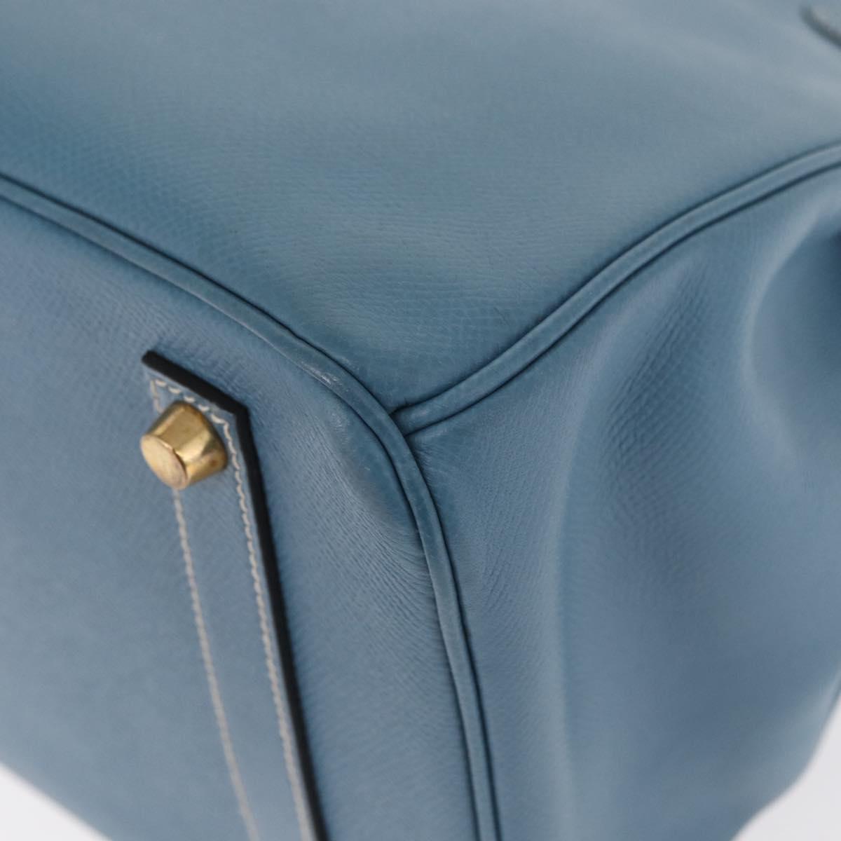 HERMES Birkin 35 Hand Bag Epsom Embossed Light Blue Gold Auth 156385SM