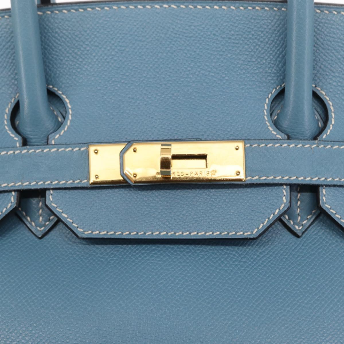 HERMES Birkin 35 Hand Bag Epsom Embossed Light Blue Gold Auth 156385SM