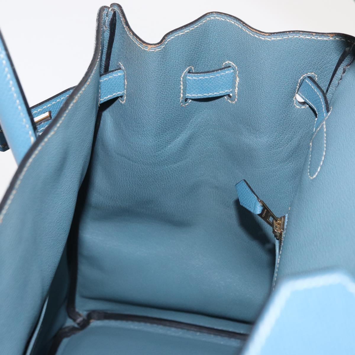 HERMES Birkin 35 Hand Bag Epsom Embossed Light Blue Gold Auth 156385SM