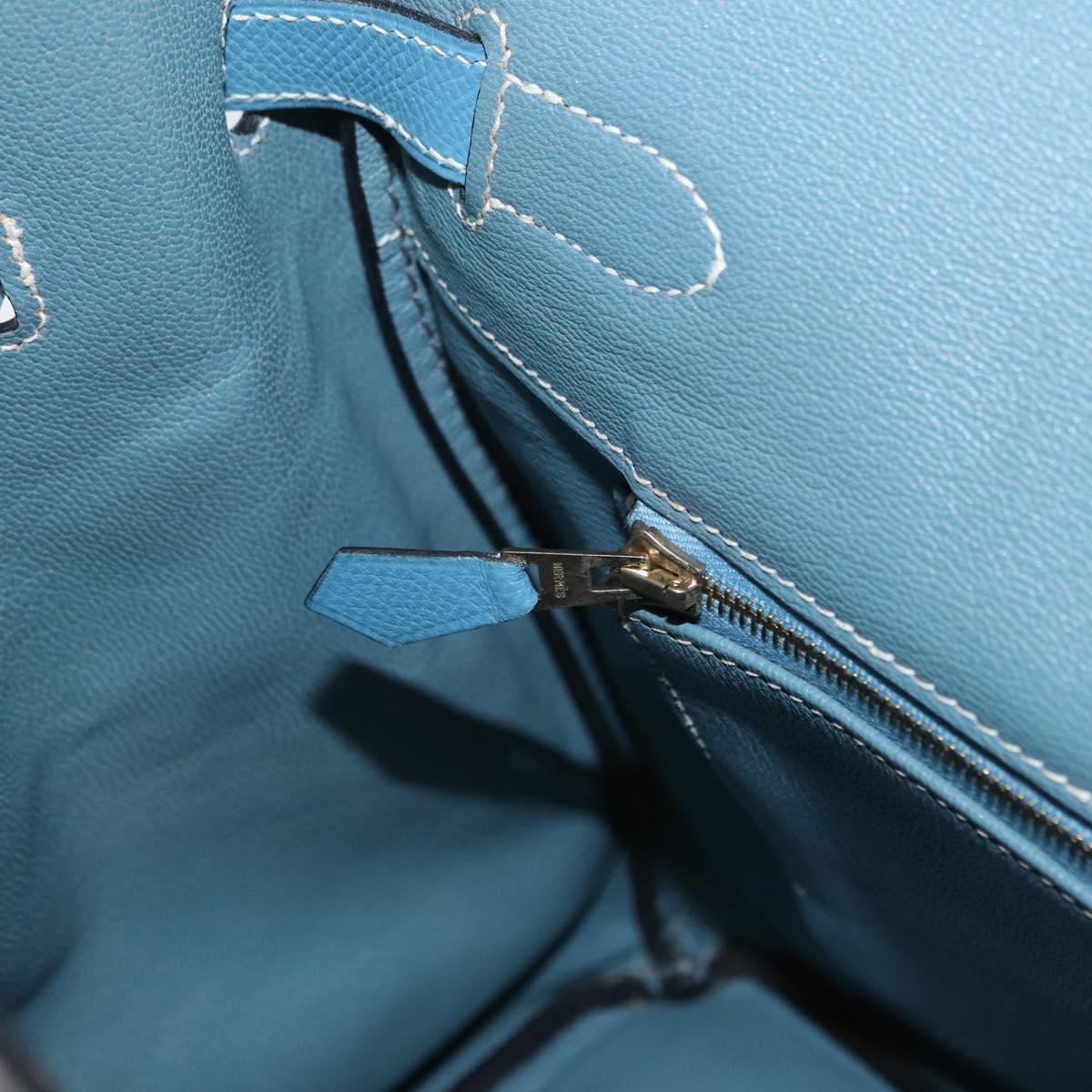 HERMES Birkin 35 Hand Bag Epsom Embossed Light Blue Gold Auth 156385SM