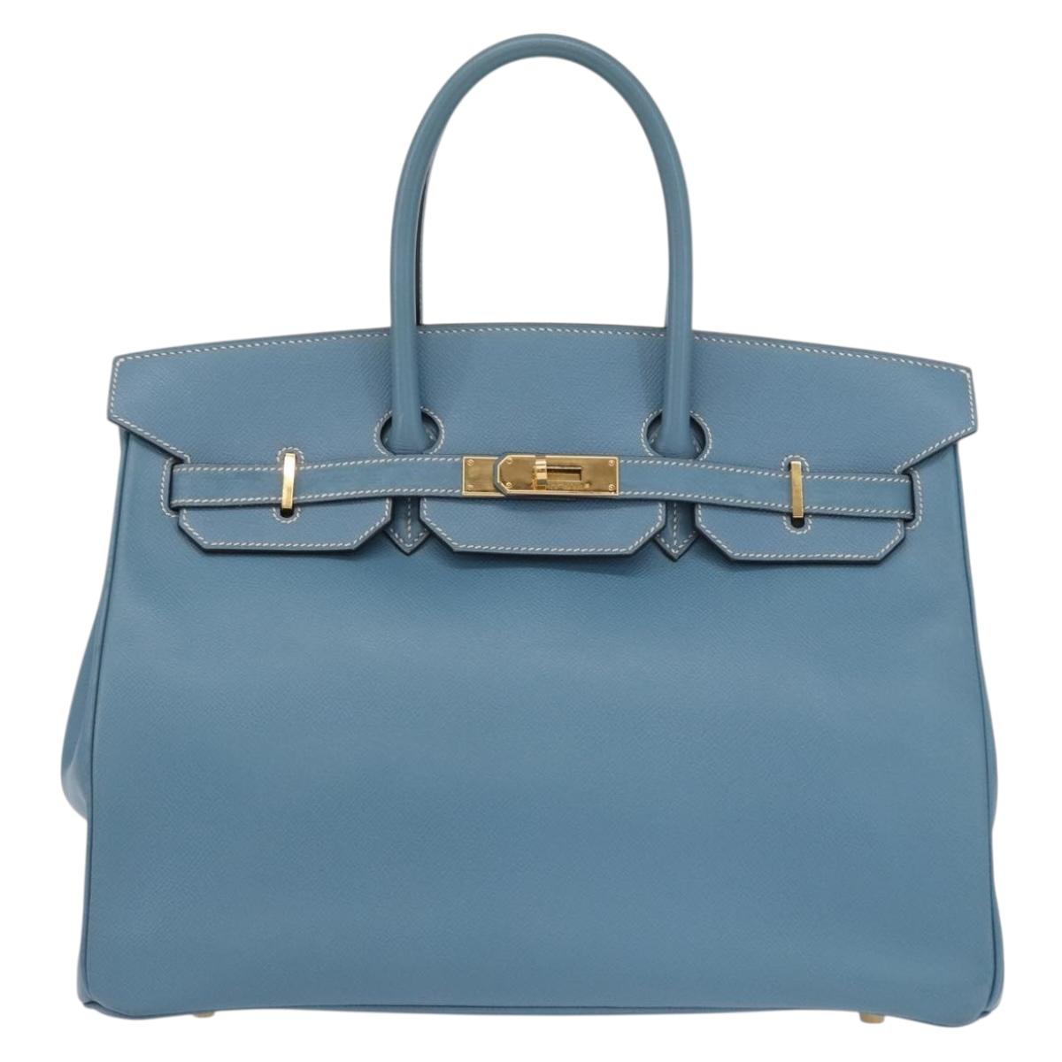 HERMES Birkin 35 Hand Bag Epsom Embossed Light Blue Gold Auth 156385SM