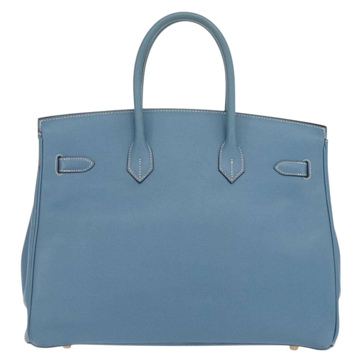 HERMES Birkin 35 Hand Bag Epsom Embossed Light Blue Gold Auth 156385SM