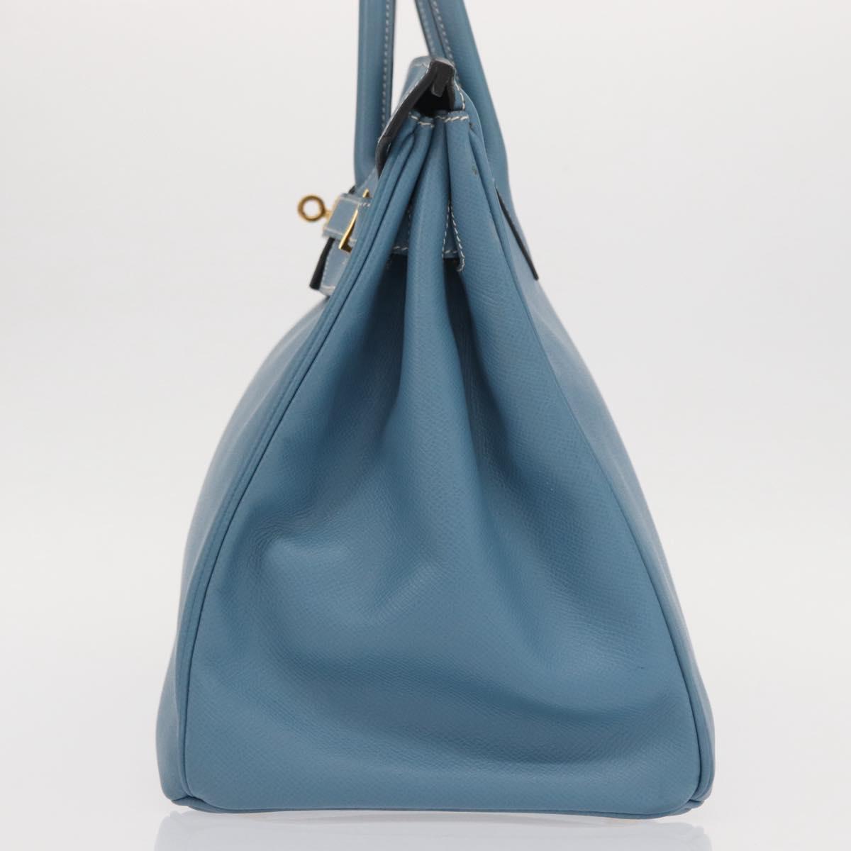 HERMES Birkin 35 Hand Bag Epsom Embossed Light Blue Gold Auth 156385SM