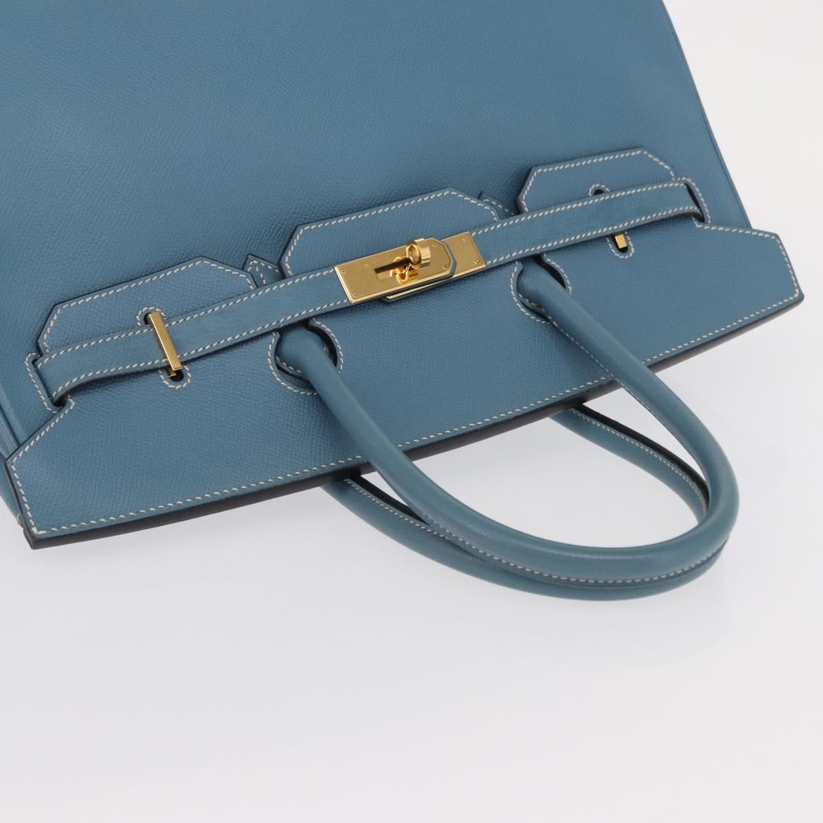 HERMES Birkin 35 Hand Bag Epsom Embossed Light Blue Gold Auth 156385SM